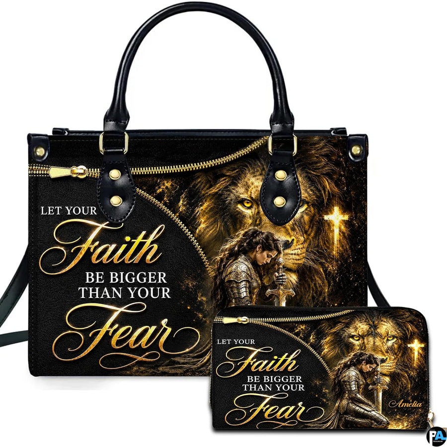 Personalized Lioness Faith Woman Leather Handbag, Gift for Mom