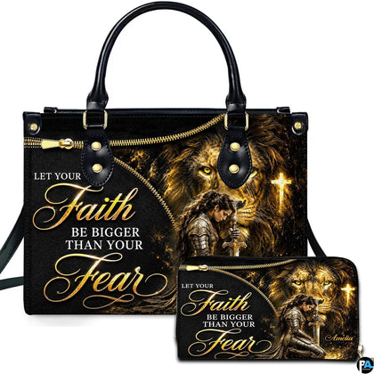 Black and gold lion warrior handbag with coordinating wallet