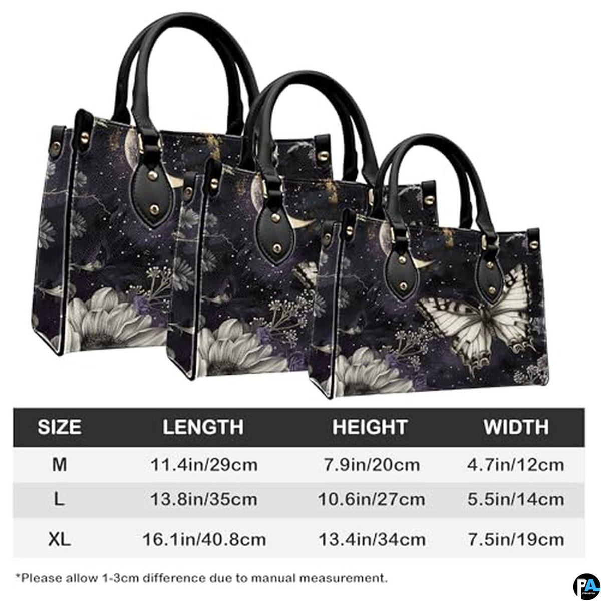 Personalized Butterfly Leather Handbag – Gothic Moon Bag with Adjustable Strap and Matching Witchcore Purse for Women