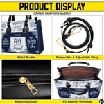 Side perspective of blue hymn handbag displaying structured silhouette