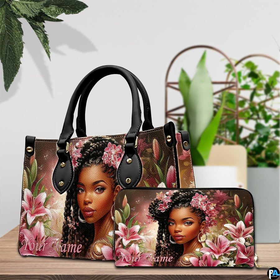 Coordinated artistic duo featuring the braided floral design displayed beside indoor green foliage.