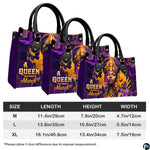 Side perspective view of regal African queen handbag and wallet showing structured profile