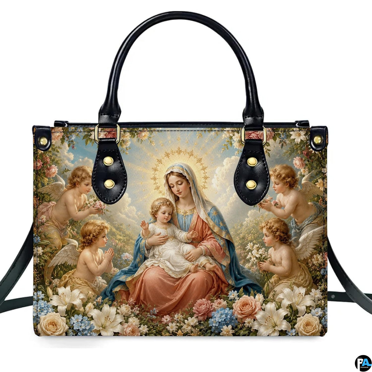Interior view of Renaissance Madonna handbag showing spacious lining and compartment layout