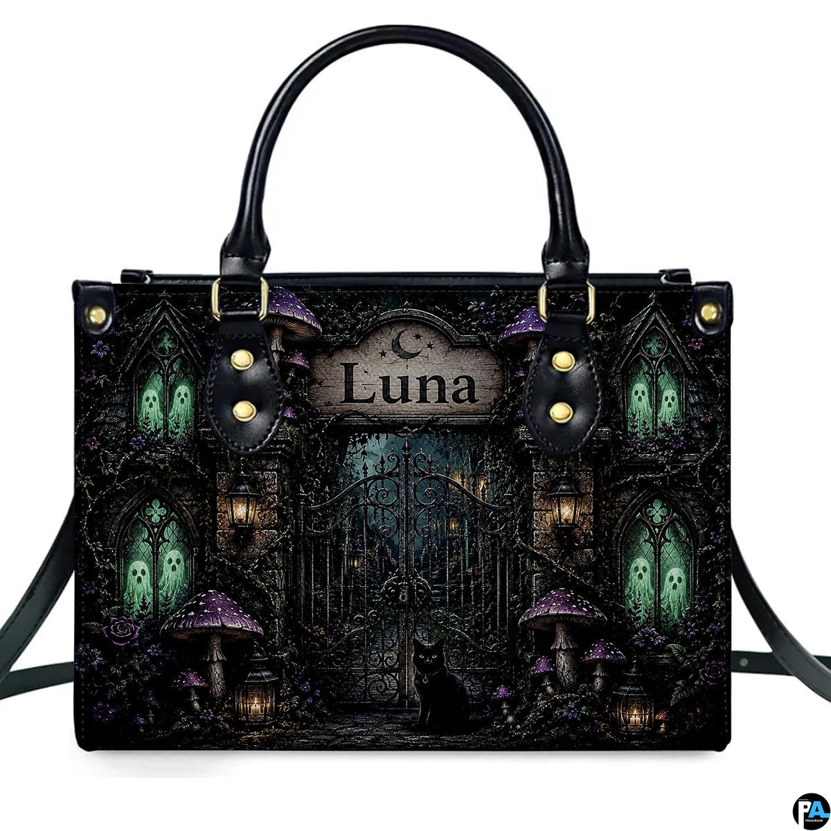 Studio front perspective of gothic cemetery art item centered against neutral backdrop.