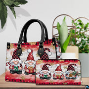 Festive accessory pair displayed on a wooden tabletop alongside indoor botanical greenery.