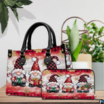 Festive accessory pair displayed on a wooden tabletop alongside indoor botanical greenery.