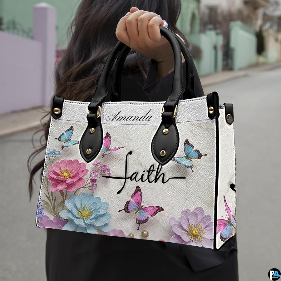 Coordinating floral butterfly cross tote handbag and zippered wallet duo