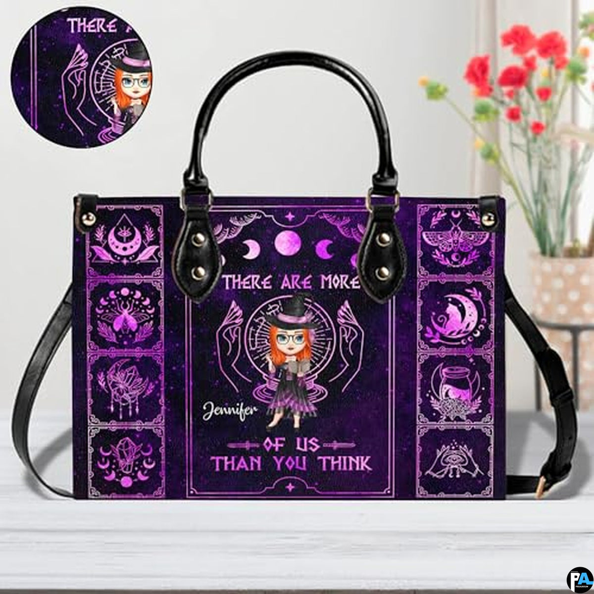 Personalized Witch Leather Bags, Halloween Purses For Women, Witch Art Bag, Spooky Halloween Purses, Holiday Gifts