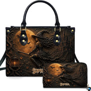 Personalized Witch Handbag with Purse, Custom Name Gothic Leather Bag Set for Women, Halloween Shoulder Bag, Witch Gift