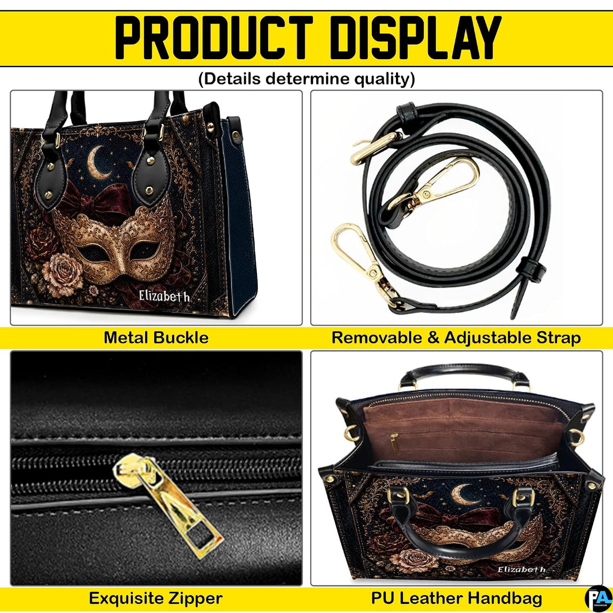 Visual demonstration showing handheld and over-the-shoulder styling options for the accessory.