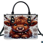 Highland Cow Leather Handbag Custom Cow Purse for Women Country Farm PU Leather Tote Gifts for Farmers Girls Mom Gift