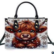 Highland Cow Leather Handbag Custom Cow Purse for Women Country Farm PU Leather Tote Gifts for Farmers Girls Mom Gift