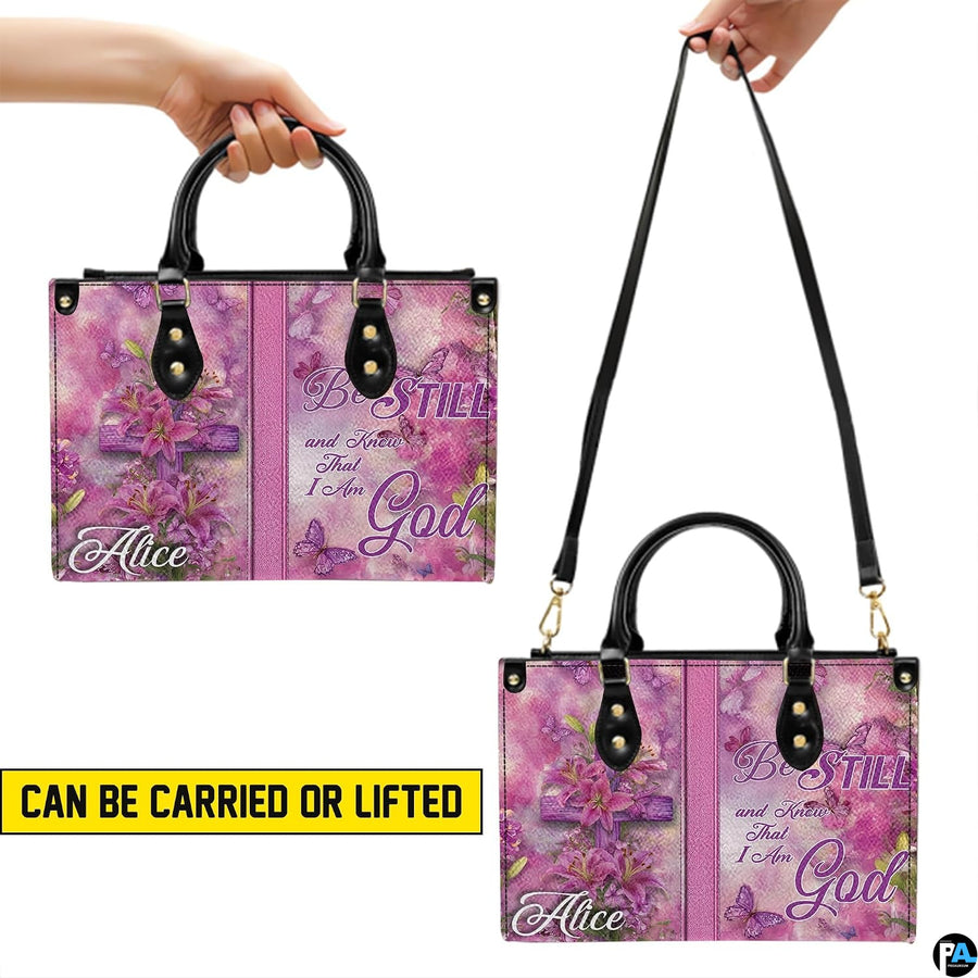 Matching zip wallet featuring coordinated pink lilies, wooden cross, and pastel cloud backdrop.