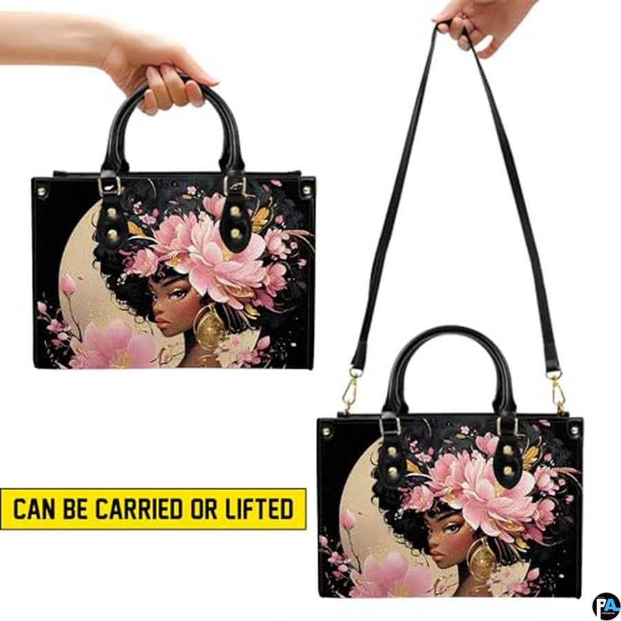 Personalized Black Women Leather Bag, Custom Name African Purses and Handbags Gifts for Mom Birthday Christmas Mothers Day