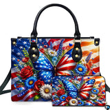 Patriotic Butterfly Floral Bouquet Handbag and Wallet Set
