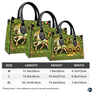 Three proportion views of leprechaun handbag