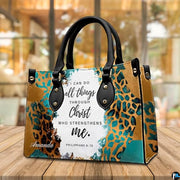Personalized Abstract Gold Teal Animal Print Scripture Handbag