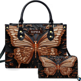 Sculpted Bronze Butterfly Handbag and Matching Wallet Set