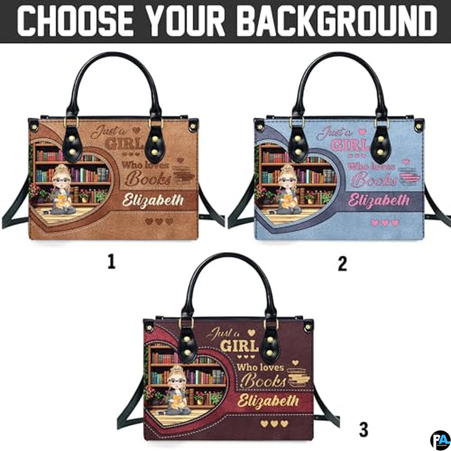 Personalized Book Lover Leather Bag, Just A Girl Who Loves Book Handbag With Name, Books Purse, Gifts For Readers, Writer