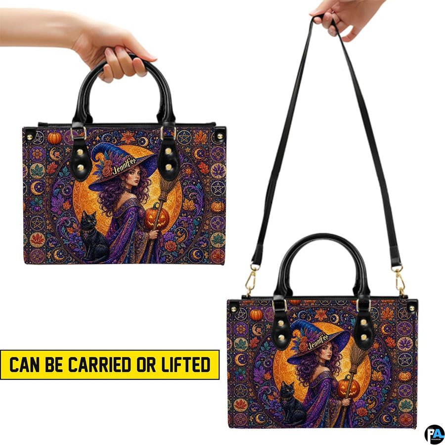 Demonstration infographic illustrating dual holding configurations for the gothic witch artwork.