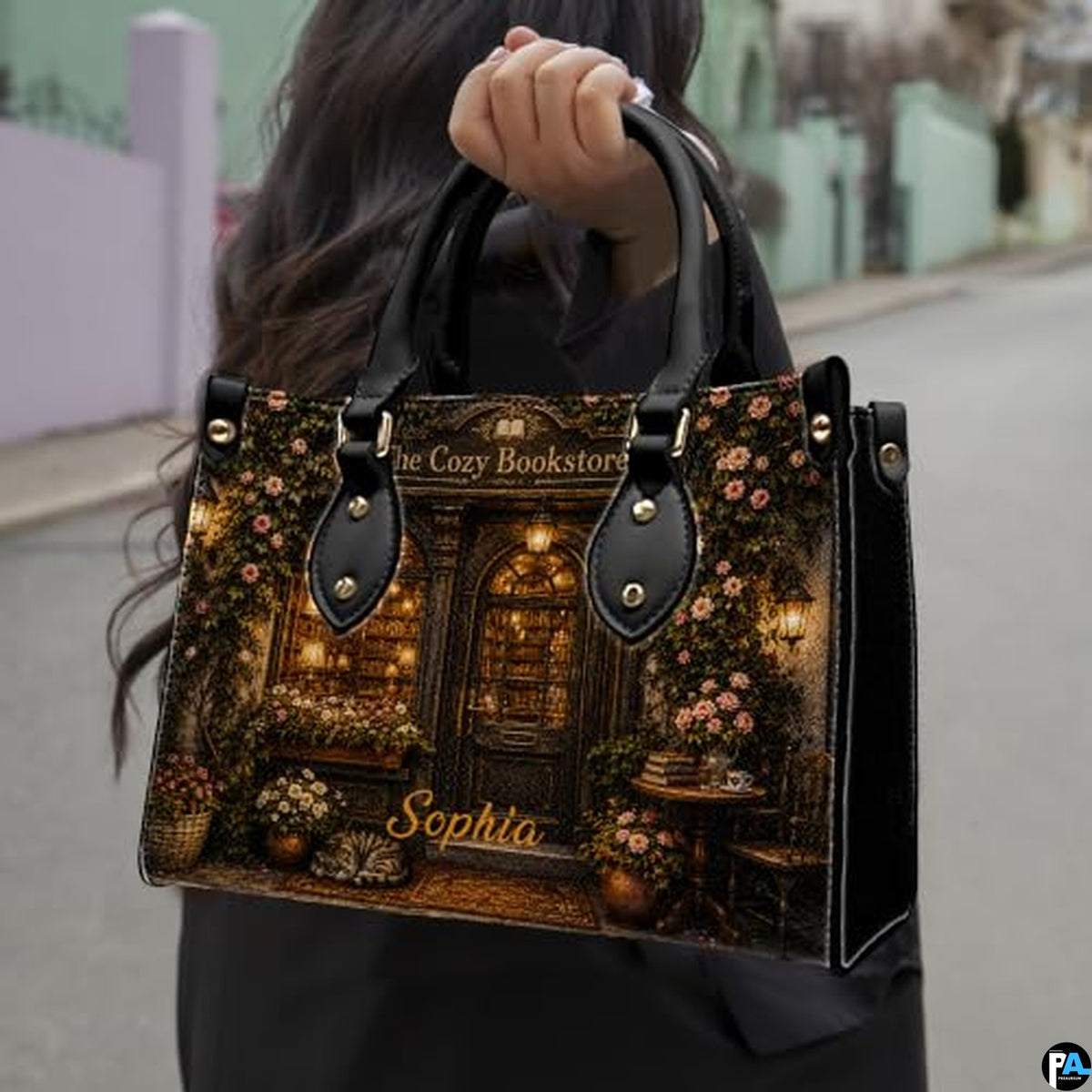 Personalized Cozy Bookstore Sleeping Cat Shoulder Bag for Book Lovers