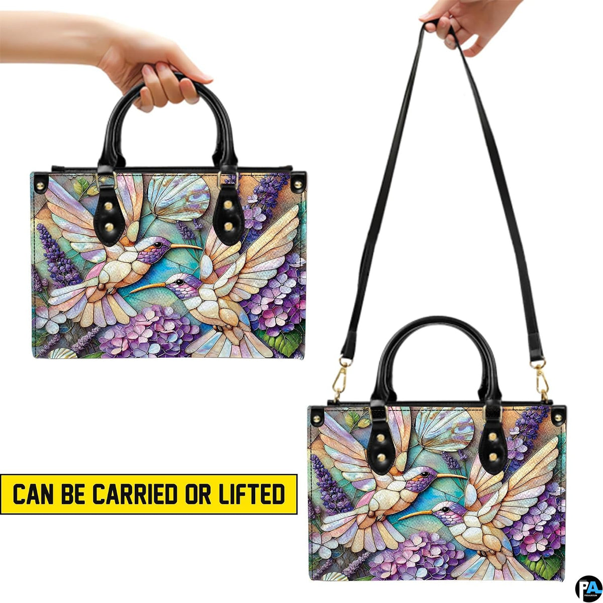 Angled display of opalescent mosaic purse paired with coordinating zippered companion wallet.