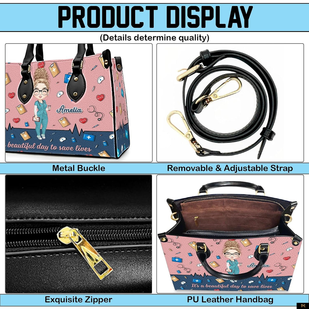 PREAUREUM "{split_values}" Personalized {collection_title} Leather Handbag