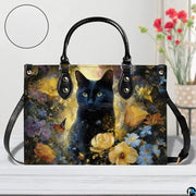 Black Cat Leather Bag – Vintage Cat Art Handbag, Stylish Animal-Themed Purse, Unique Gift for Cat Lovers