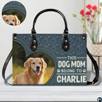 Detailed perspective of golden retriever heart graphic, paw prints, and pet mom typography.