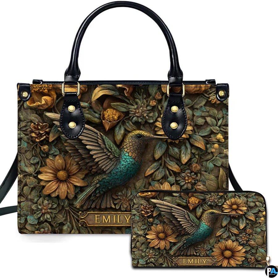 Personalized Animal Leather Handbag – Custom Name Flowers with 2D Print with 3D Effect – Gift for Gramma, Mom, Daughter