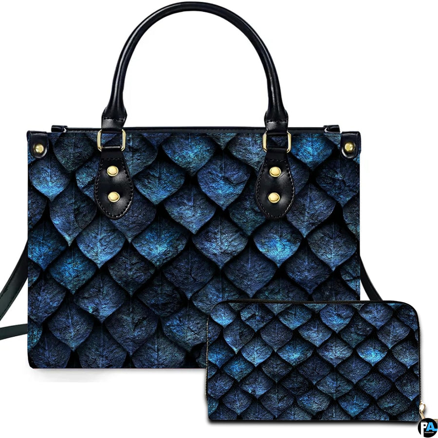 Personalized Fantasy Blue Dragon Scale Handbag for Dragon Lovers Gift