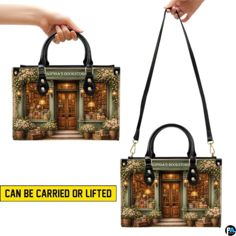 Personalized Book Lover Leather Handbag for Women, 3D Bookstore Library Tote Bag, Literary Gift for Readers, Bookworms