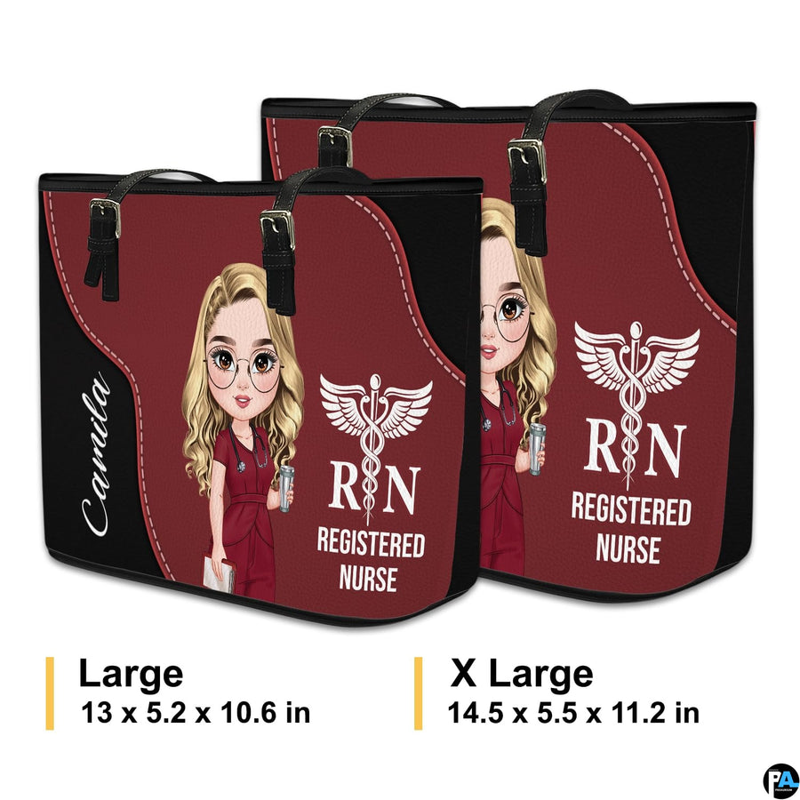 Size comparison chart illustrating dimensions and scale for the Medical Professional Tote Handbag.
