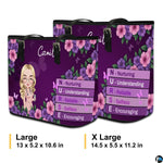 Size reference chart illustrating dimensions and proportions for the Purple Floral Clinician Handbag.