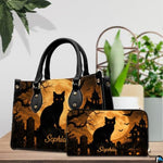 Black Cat Leather Bag – Vintage Cat Art Handbag, Stylish Animal-Themed Purse, Unique Gift for Cat Lovers