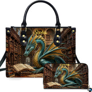 Grand library scholar dragon handbag and wallet set displayed against a white studio background