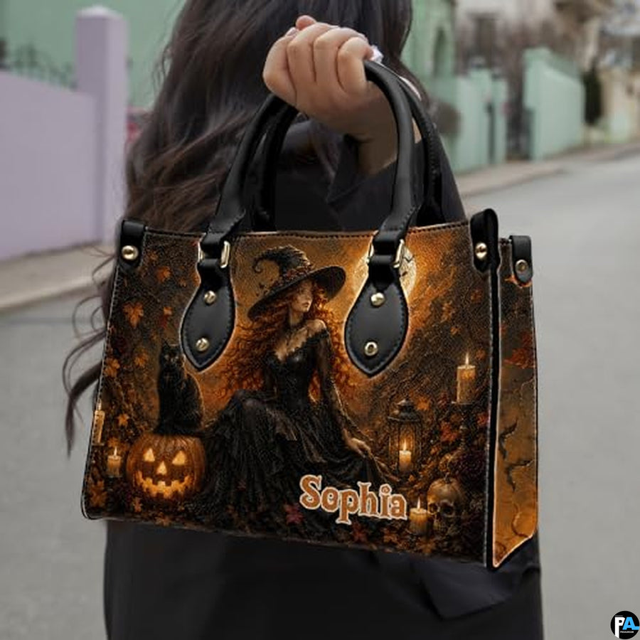 Personalized Witch Handbag with Purse, Custom Name Gothic Leather Bag Set for Women, Halloween Shoulder Bag, Witch Gift