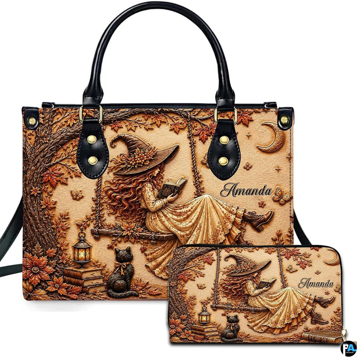 Personalized Witch Leather Bags, Halloween Purses For Women, Witch Art Bag, Spooky Halloween Purses, Holiday Gifts