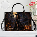 Personalized Witch Handbag with Purse, Custom Name Gothic Leather Bag Set for Women, Halloween Shoulder Bag, Witch Gift
