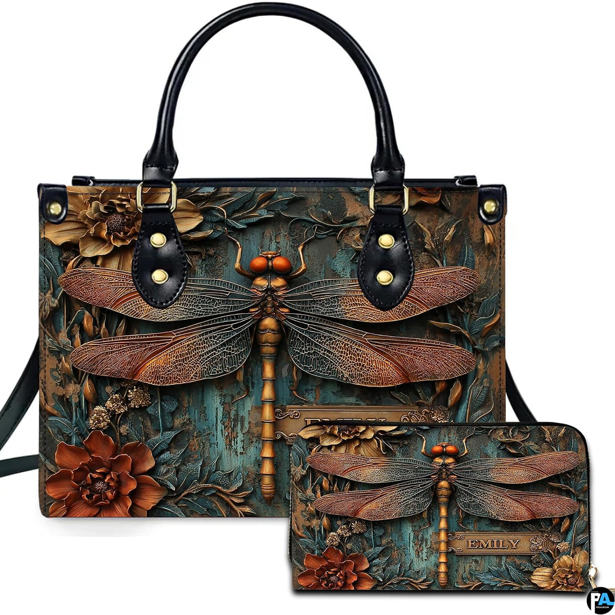 Personalized Animal Leather Handbag – Custom Name Flowers with 2D Print with 3D Effect – Gift for Gramma, Mom, Daughter