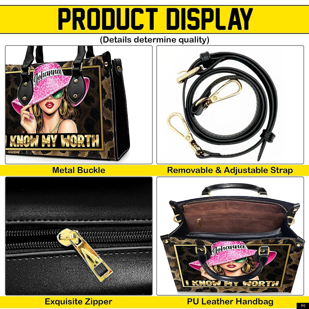 PREAUREUM "{split_values}" Personalized {collection_title} Leather Handbag
