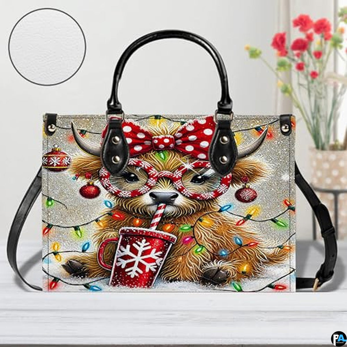 Custom Festive Highland Cow Handbag for Christmas Gift