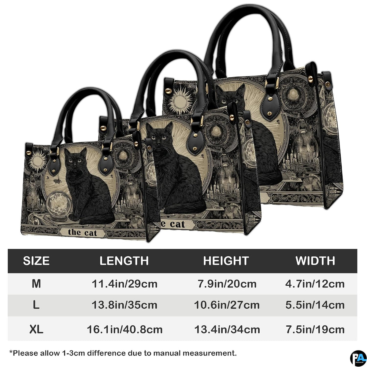 Proportional sizing chart illustrating medium, large, and extra-large dimensions.