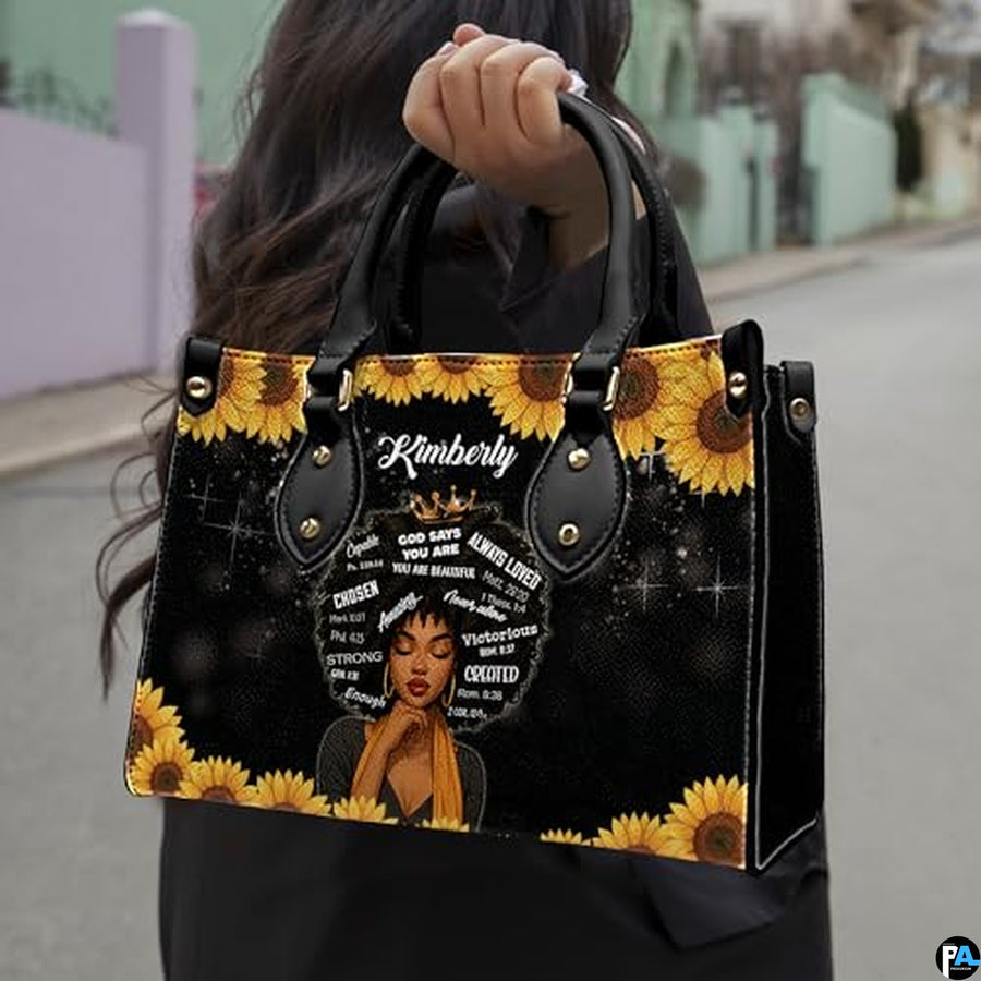 Personalized Leather Handbag for Black Women, Custom African Purse Bag Set, Birthday Meaningful Gifts for Mom, Friend