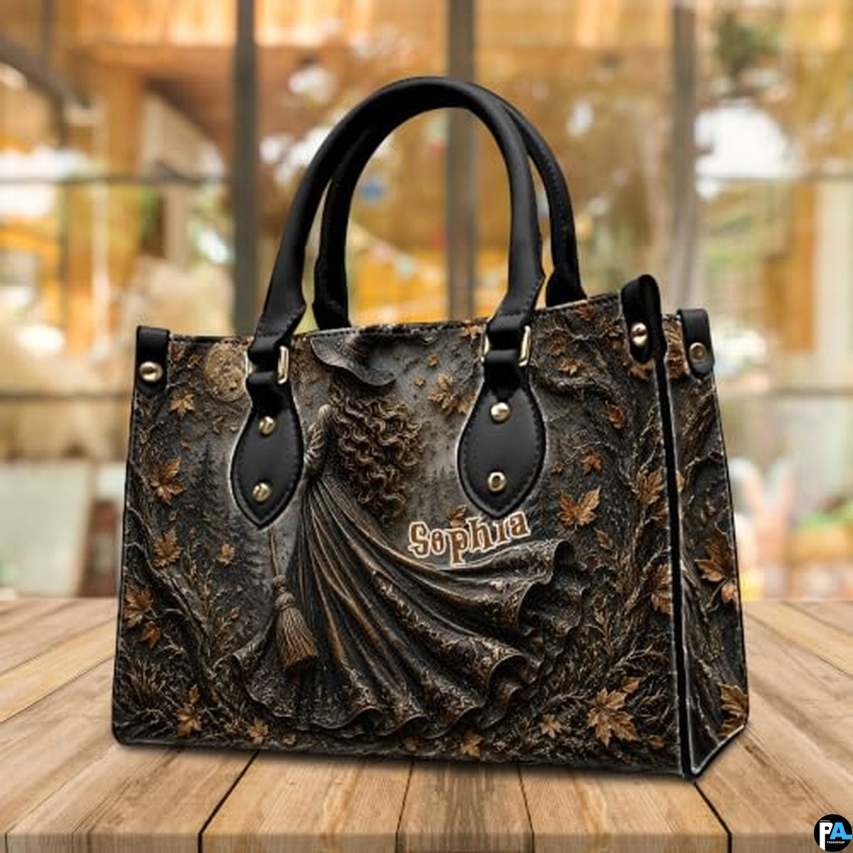 Personalized Witch Handbag with Purse, Custom Name Gothic Leather Bag Set for Women, Halloween Shoulder Bag, Witch Gift