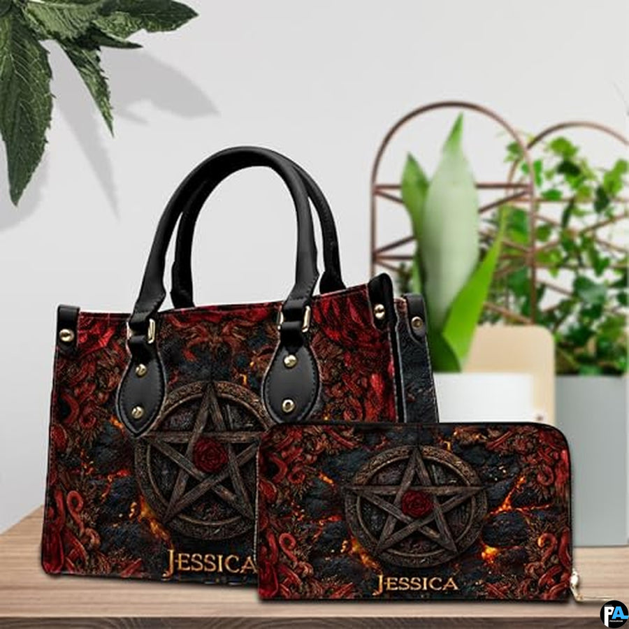 Personalized Halloween Leather Handbag – Custom Witch 3D Printing Effect Purses For Women – Spooky Gothic Shoulder Bag