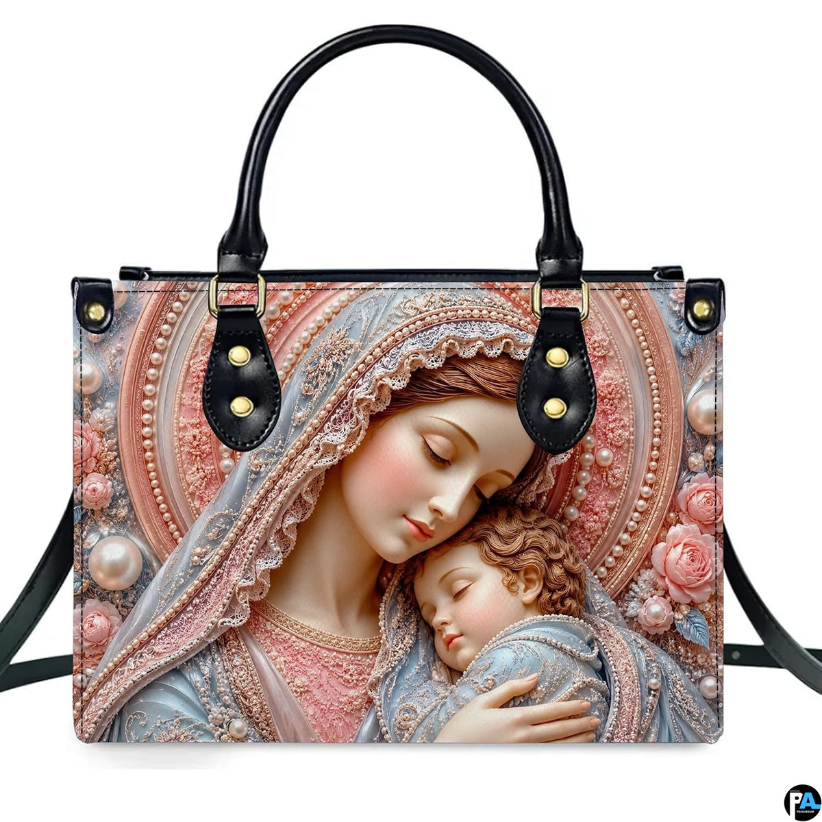Detailed central medallion showing sleeping Madonna holding sleeping Christ Child
