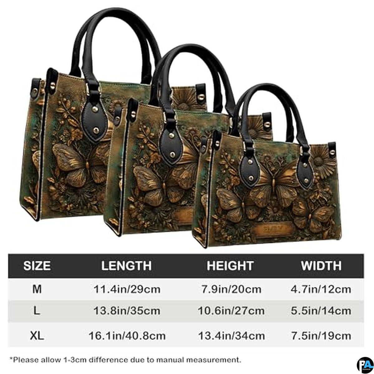 Personalized Animal Leather Handbag – Custom Name Flowers with 2D Print with 3D Effect – Gift for Gramma, Mom, Daughter
