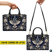 Back view of Marian crest handbag featuring coordinated midnight navy starry backdrop