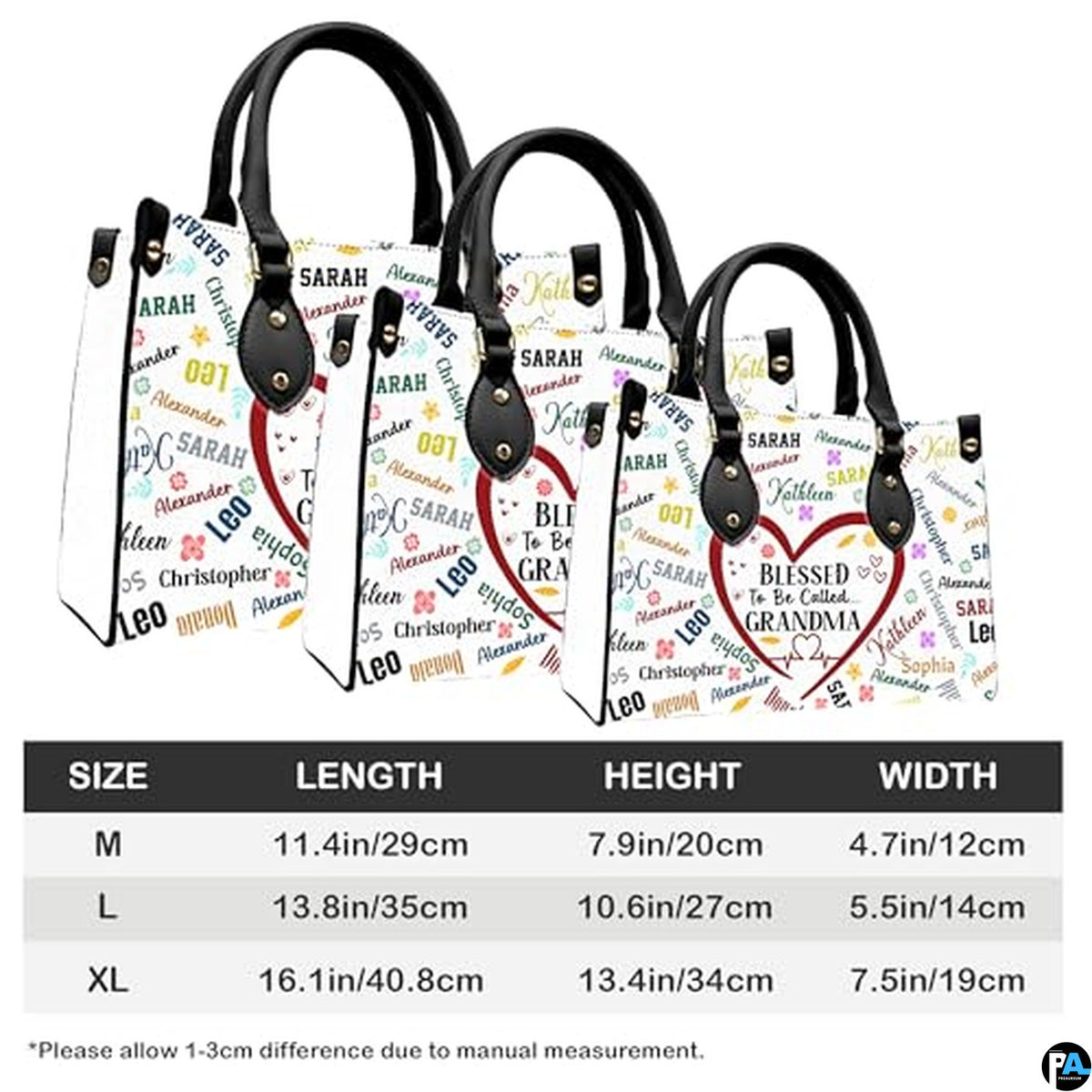 Mothers Day Gift Leather Bag- Personalized Grandmas Purse With Grandkids Names, Grandma Handbag Birthday Gifts For Mom Women